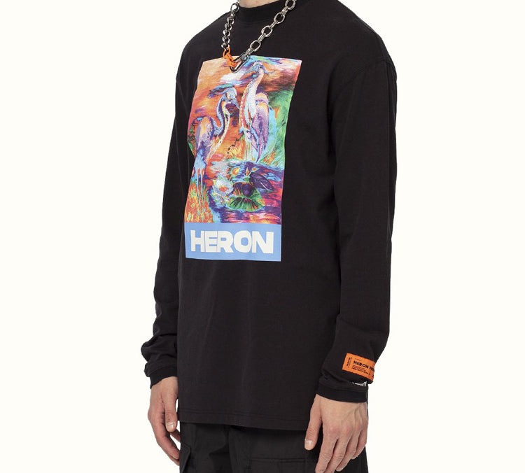 HERON PRESTON bird-print long-sleeved Tee HMAB013S209130211088