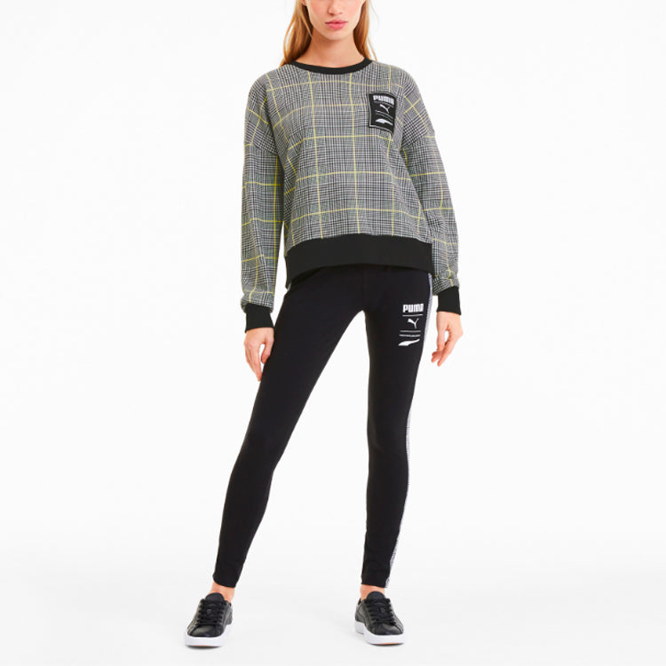 (WMNS) PUMA Rechack Pack Crew Sweatshirt 'Grey Black White Yellow' 597892-01