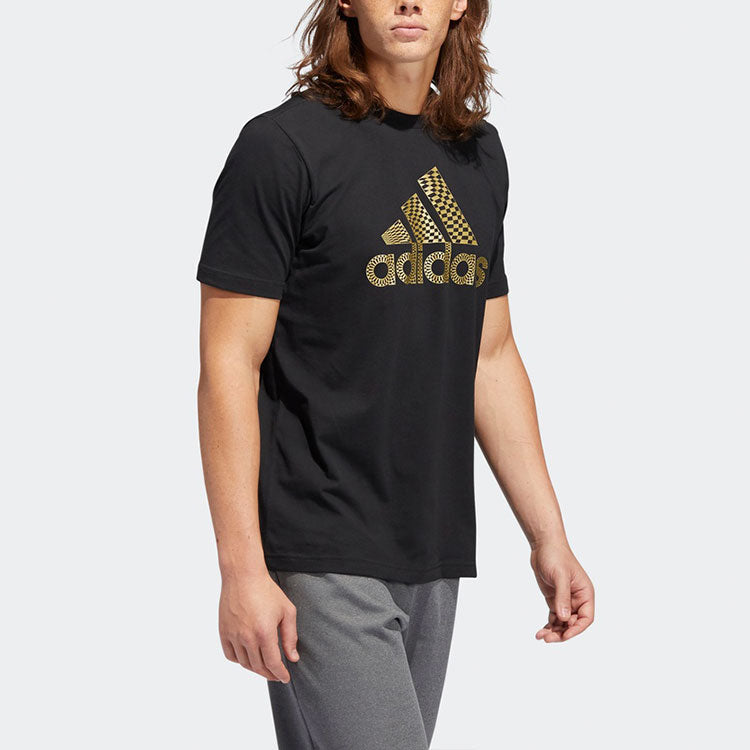 adidas Pre Olympic Met Logo Printing Sports Pullover Round Neck Short Sleeve Black GV6266