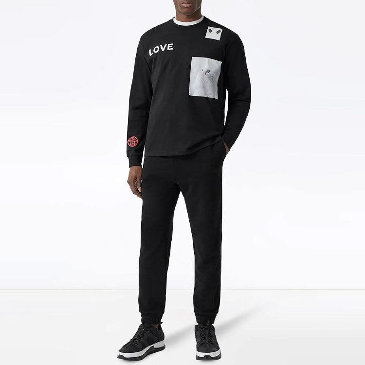 Men's Burberry Montage Long Sleeves Printing Cotton Black 80318811