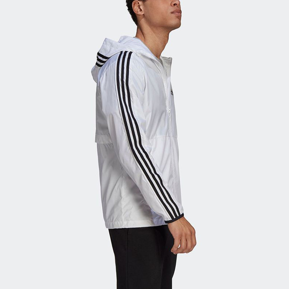 adidas Classic Three-Striped Sports Windproof Hooded Jacket For Men White GQ0602