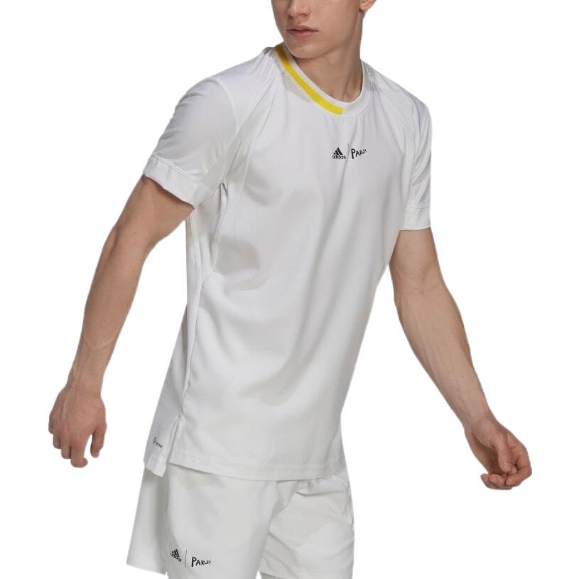 Men's adidas Colorblock Logo Printing Short Sleeve White T-Shirt HC8541