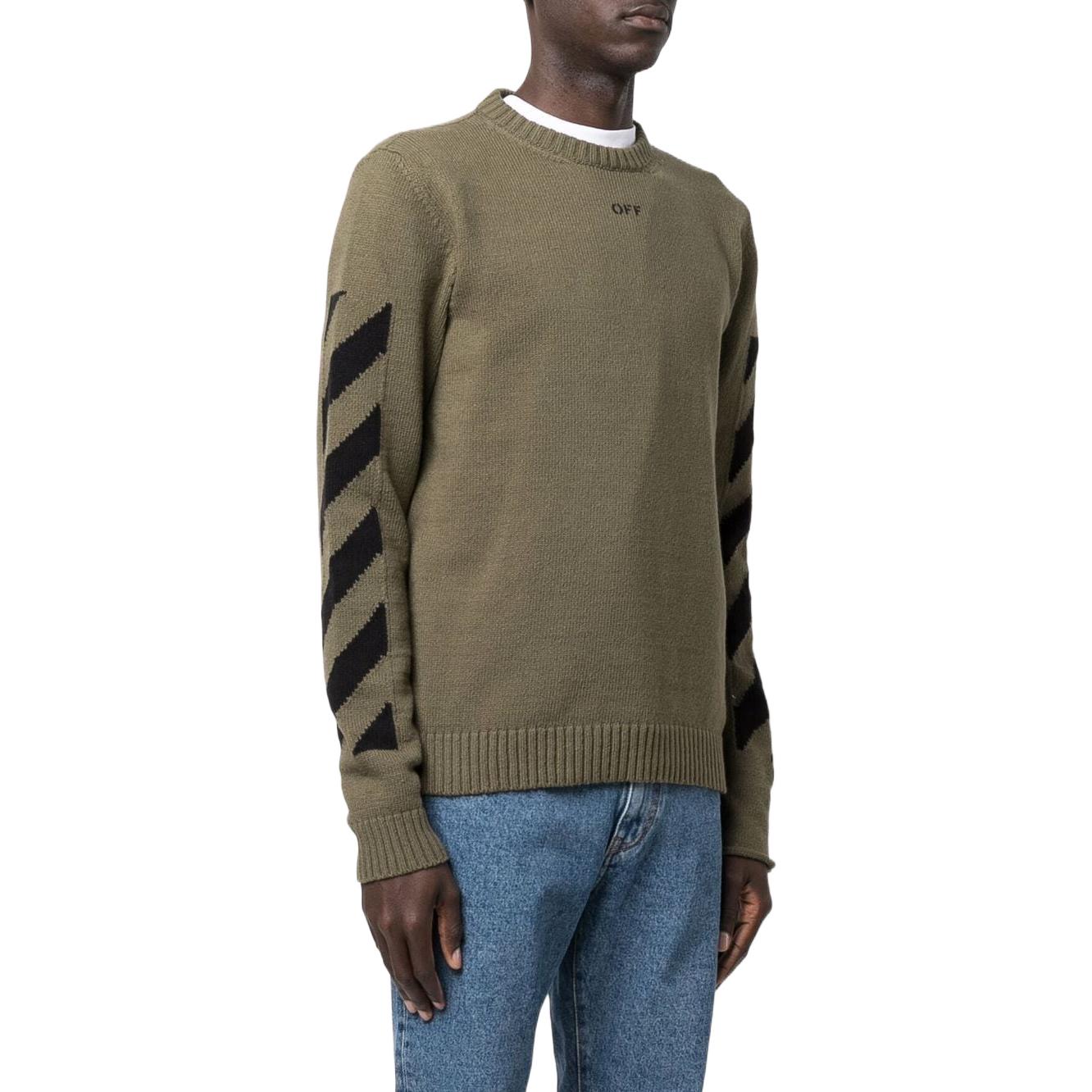 Men's Off-White FW22 Arrow Printing Cozy Round Neck Wool Sweater Military Green OMHE023S22KNI0015610