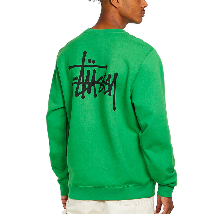Men's Stussy Basic Back Large logo Printing Round Neck Green 1914464