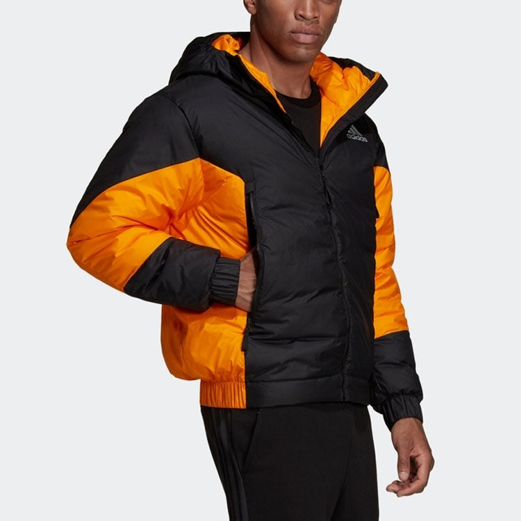 Men's adidas Colorblock Outdoor Sports Stay Warm Hooded With Down Feather Black Jacket GV5354