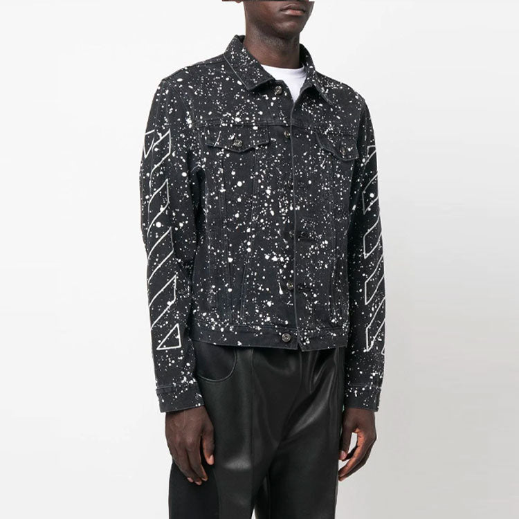 Men's Off-White FW22 Paint Splash Effect Single Breasted Jacket Denim Black OMYE079F22DEN0011001