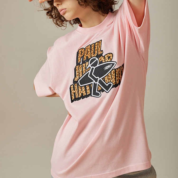 PJ's Vigor Leopard print Alphabet Pattern Short Sleeve Unisex Pink 20SSTS1018-P
