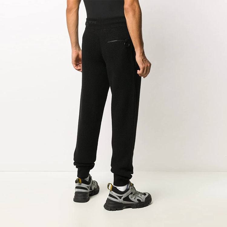 Men's Off-White Elastic Waistband Solid Color Casual Long Pants/Trousers Black OMHG006E20KNI0011010