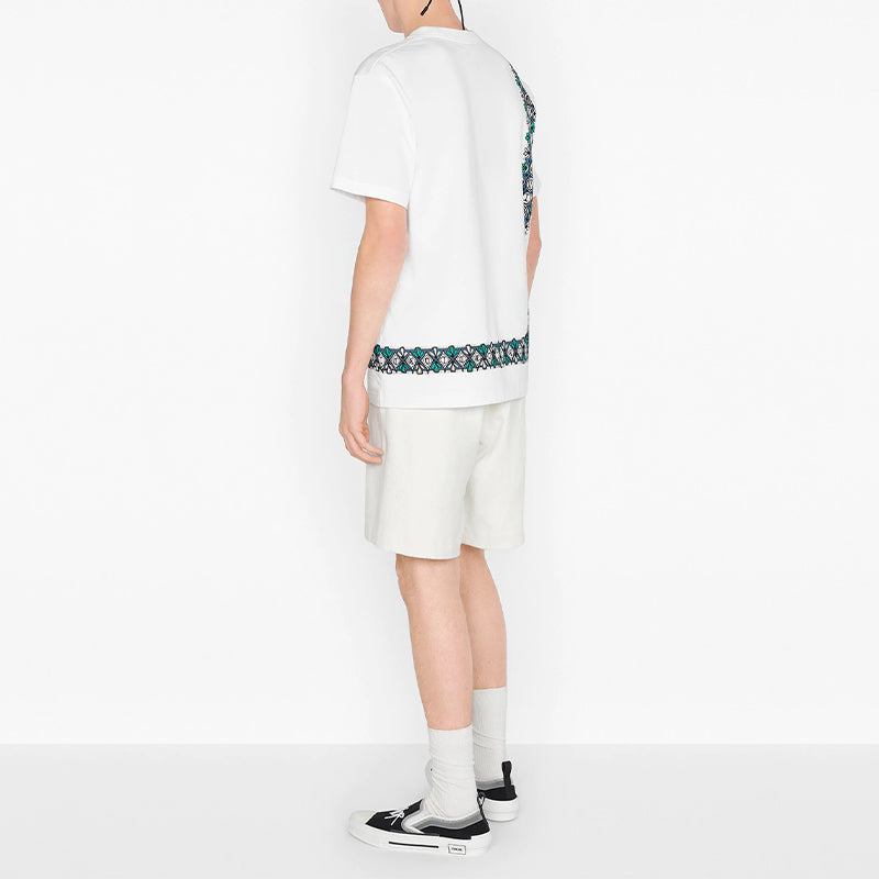 DIOR And Shawn Stussy Asymmetrical Print Oversized Short Sleeve For Men White 033J644B0554-C085
