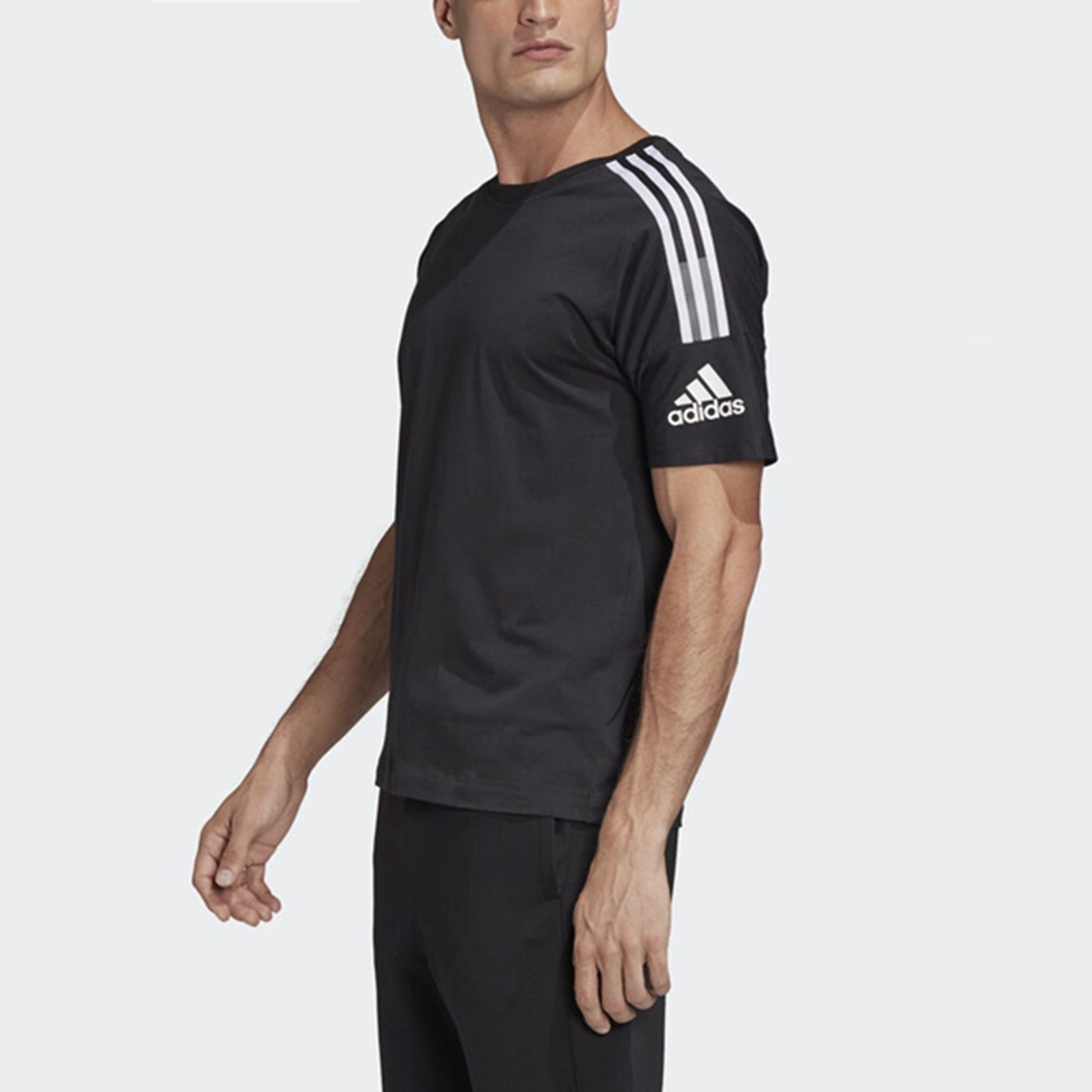 adidas Training Sports Stripe Printing Short Sleeve Black FL3988