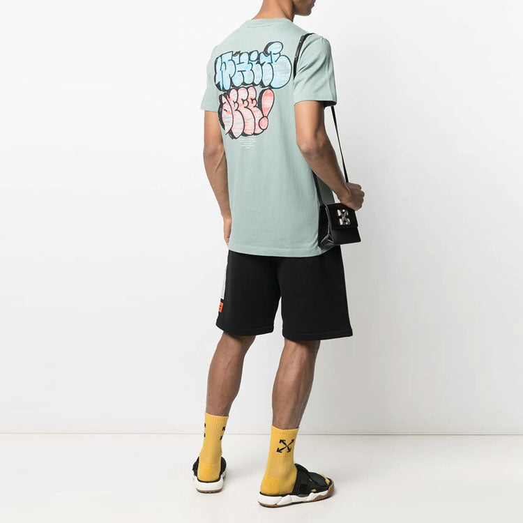 Off-White SS21 Pattern Cartoon Printing Short Sleeve Green OMAA027R21JER0085041