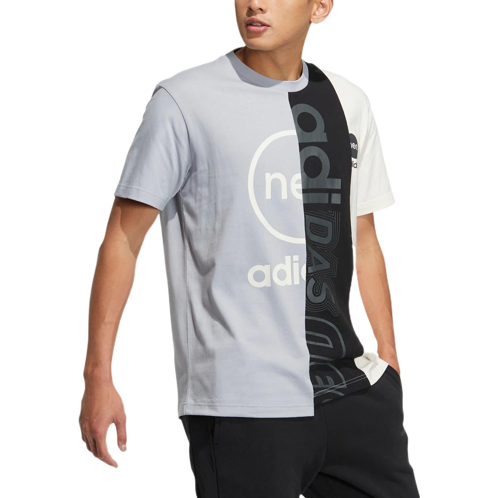 adidas neo M Brand Tee 2 Colorblock Alphabet Printing Sports Short Sleeve Gray HS6923