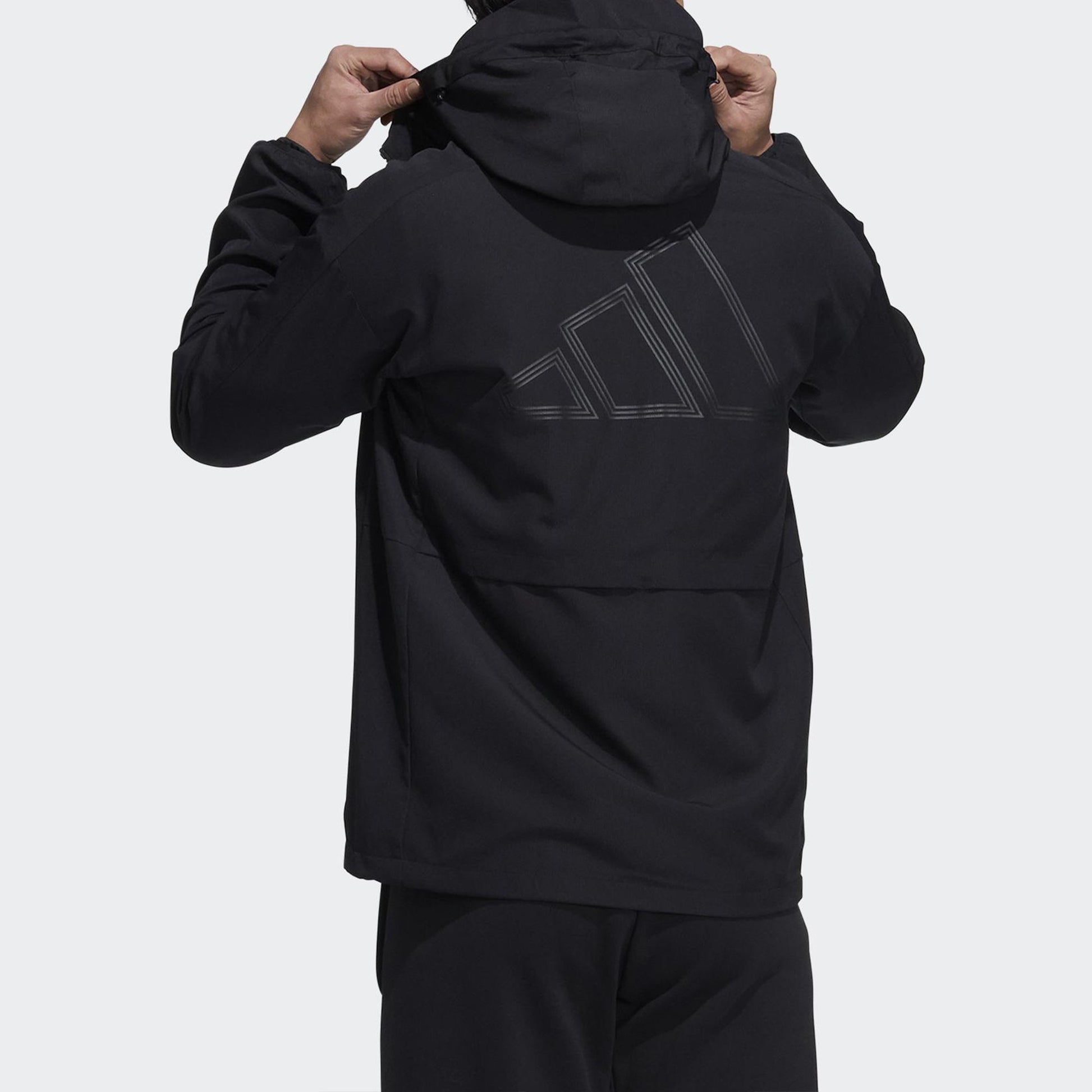 adidas Sports Long Sleeves Woven Windproof hooded Logo Jacket Black H40228