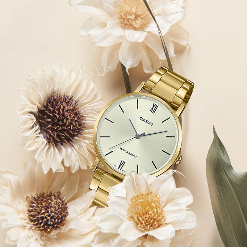 CASIO DRESS Series Waterproof Gold Analog LTP-VT01G-9B