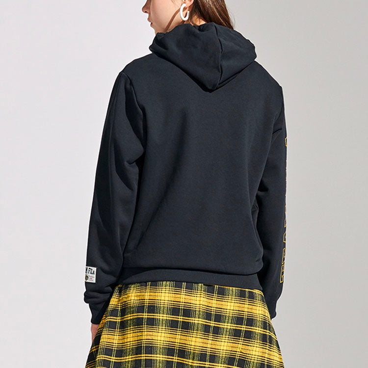(WMNS) Fila FUSION Casual Printing hooded Pullover Knit Hoodie Black T11W115203F-BK