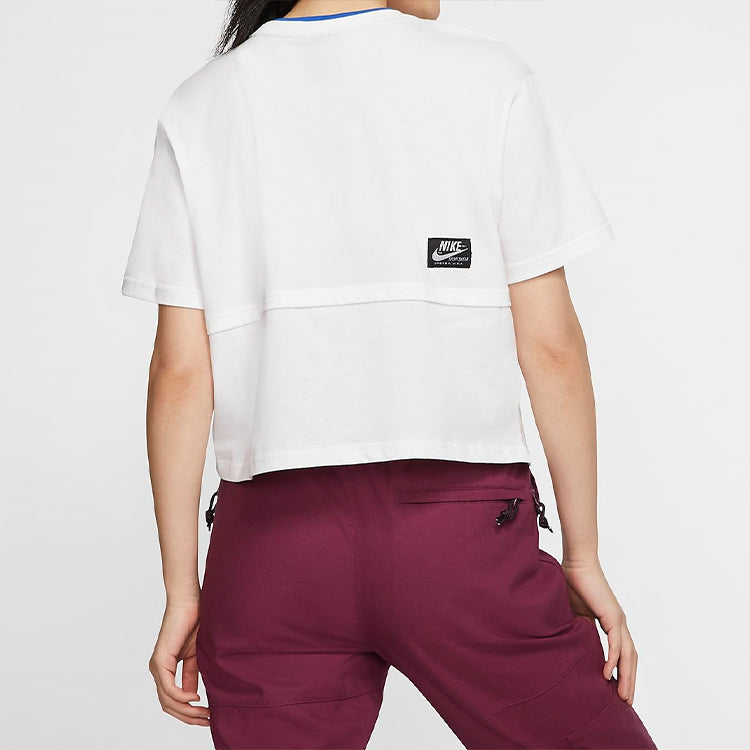 (WMNS) Nike logo Splicing Short Sleeve US Edition White CJ2040-100
