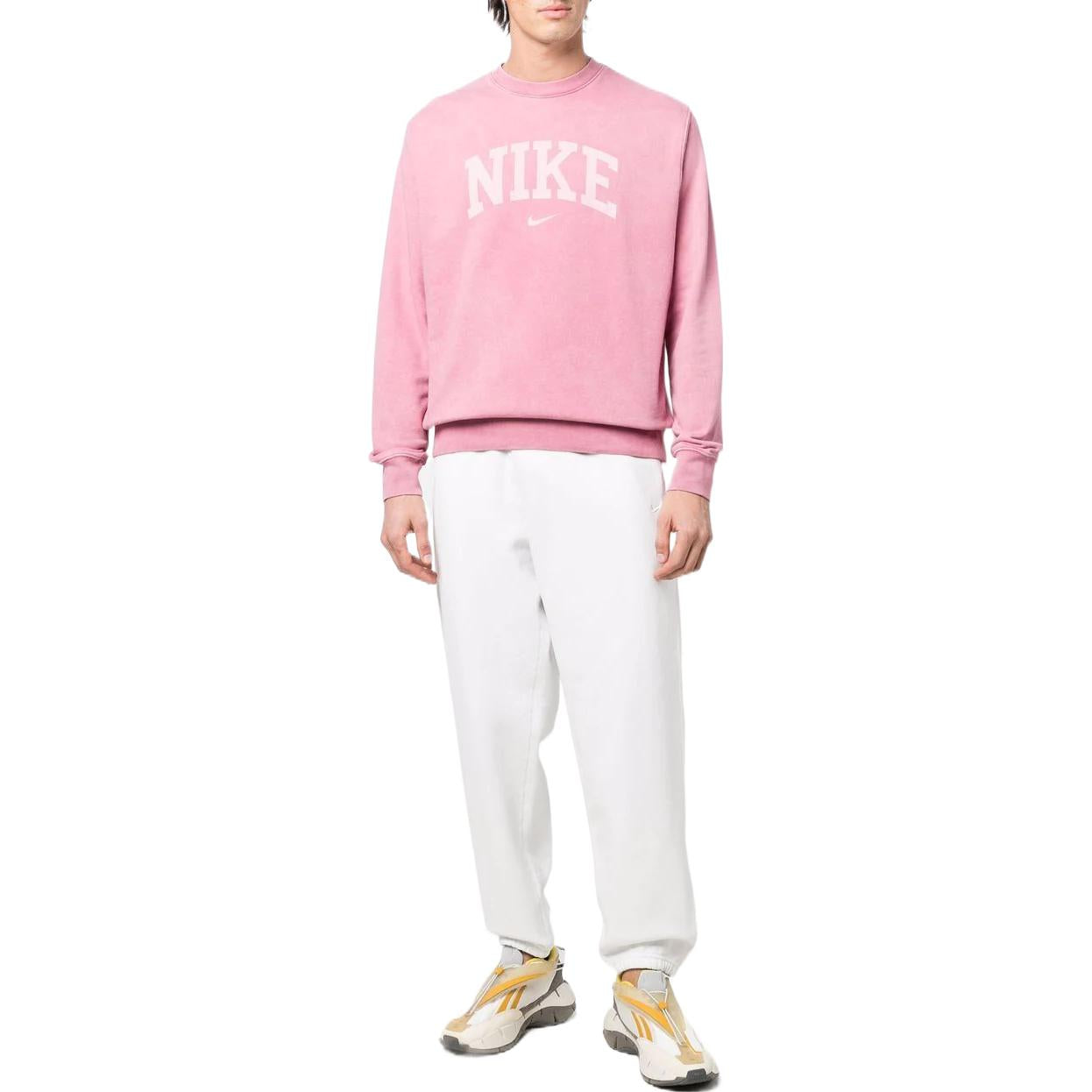 Men's Nike Chest Large Logo Printing Round Neck Long Sleeves Pink Red DC0722-665
