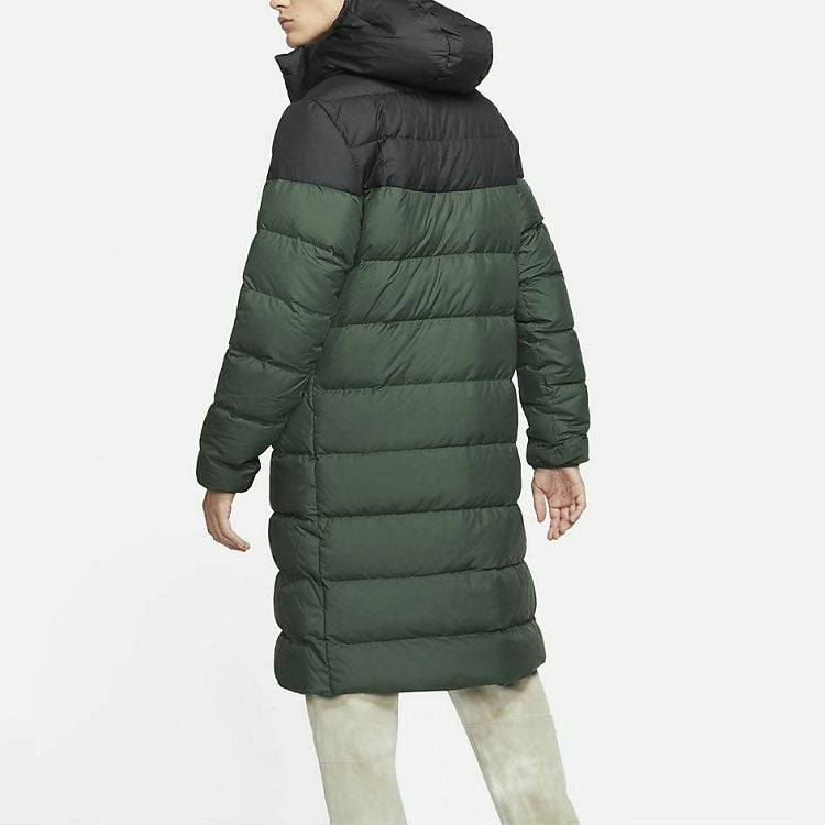 Nike Sportswear Splicing Long hooded down Jacket Black Green Colorblock CU0280-045