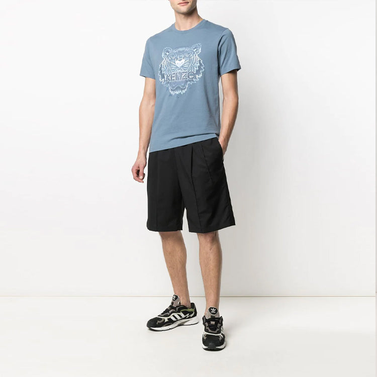 Men's KENZO SS21 Alphabet Tiger Head Printing Pattern Round Neck Short Sleeve Blue FB55TS0264YG-67