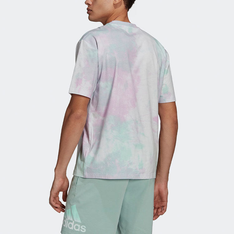 adidas Training Sports Tie Dye Printing Round Neck Short Sleeve Purple GK9613