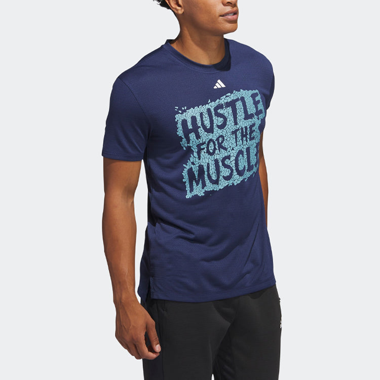adidas Hustle for the Muscle AEROREADY Short Sleeve Graphic Training Tee 'Dark Blue' H44746