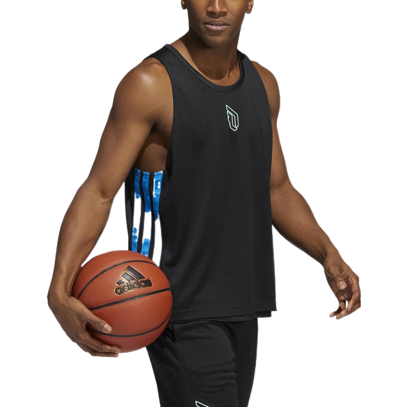 Men's adidas Lillard Logo Printing Stripe Basketball Sports Black Vest HF1729
