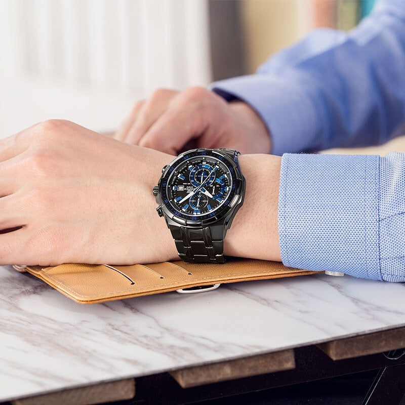 Men's CASIO EDIFICE Stainless Steel Strap Blue Watch Mens Black Analog EFR-539BK-1A2V