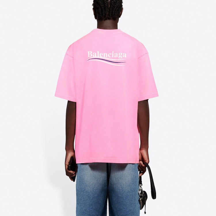 Men's Balenciaga Logo Printing Short Sleeve Pink 641675TJVF75713