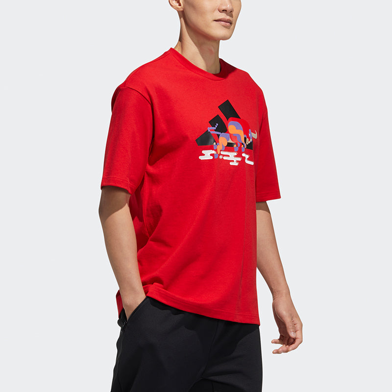 adidas CNY GFX T Subject Pattern Training Sports Short Sleeve Red GP1836