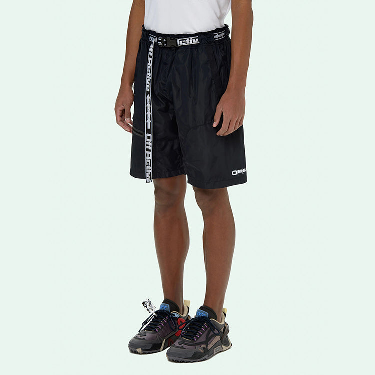 Off-White Logo Printing Belt Cargo Sports Shorts Version Black OMVH010V21FAB0011001