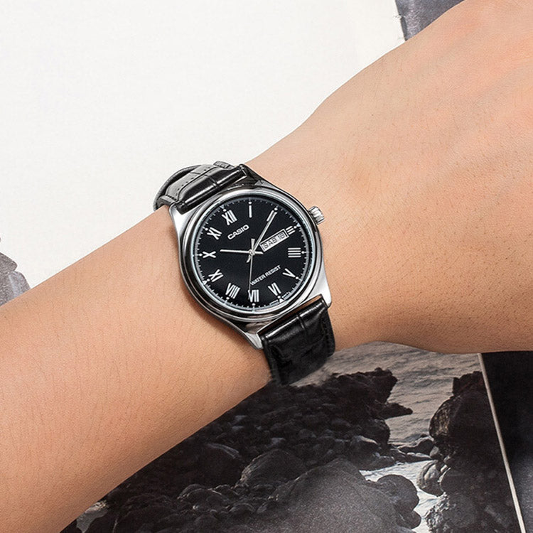 CASIO Leather Band Waterproof Men Mens Black Analog MTP-V006L-1B