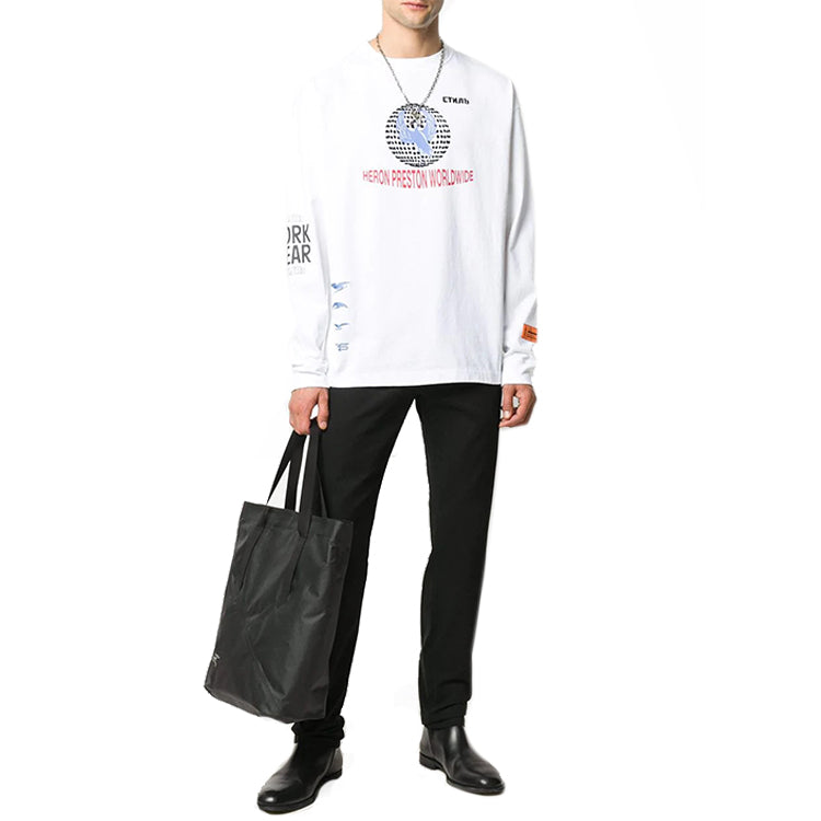 Men's HERON PRESTON Logo Printing Long Sleeves White HMAB015F20JER0060110