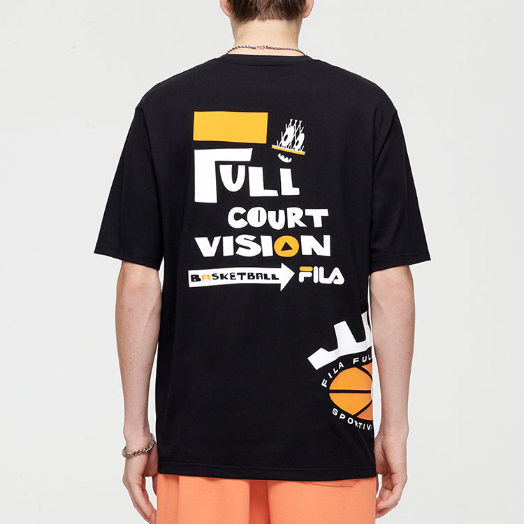 Men's FILA FUSION Funny Printing Loose Sports Round Neck Short Sleeve Black T11M125111F-BK