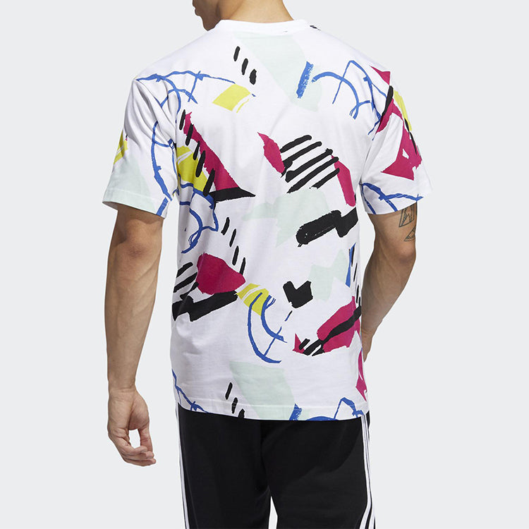 adidas originals Cozy Sports Printing Round Neck Short Sleeve White FM1550