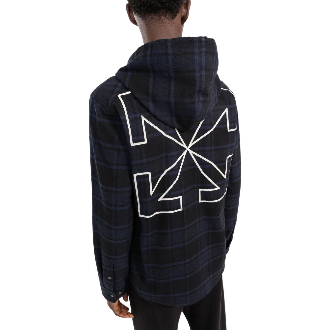 Men's Off-White Plaid Full Print Hooded Long Sleeves Blue Jacket OMGA225S22FAB00145014501
