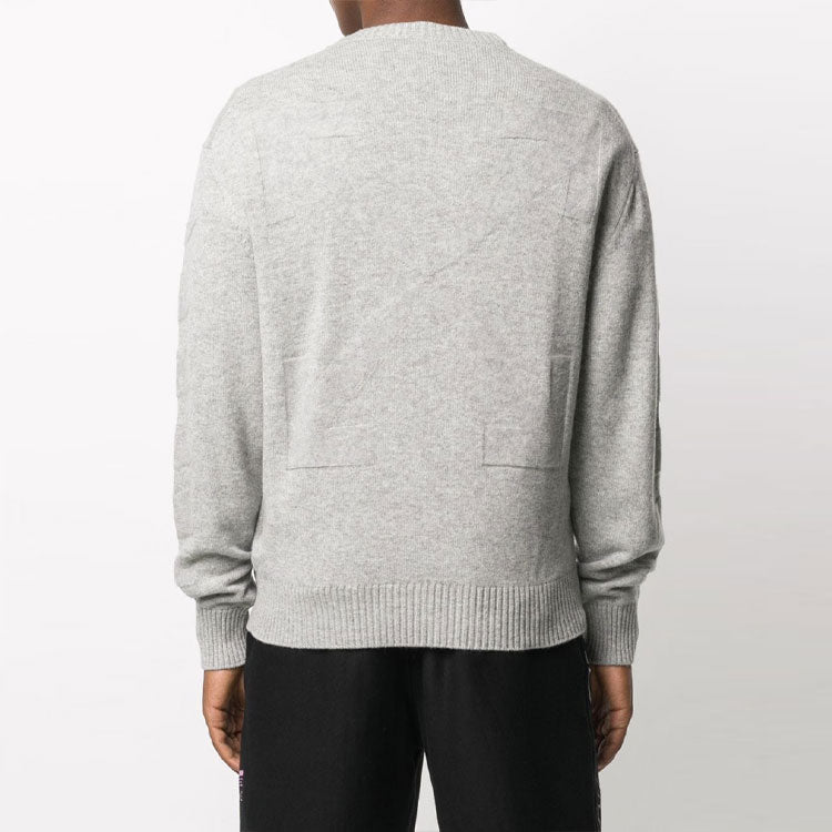 Men's Off-White Arrows Round Neck Pullover Long Sleeves Wool Sweater Loose Fit Gray OMHE061F20KNI0010900