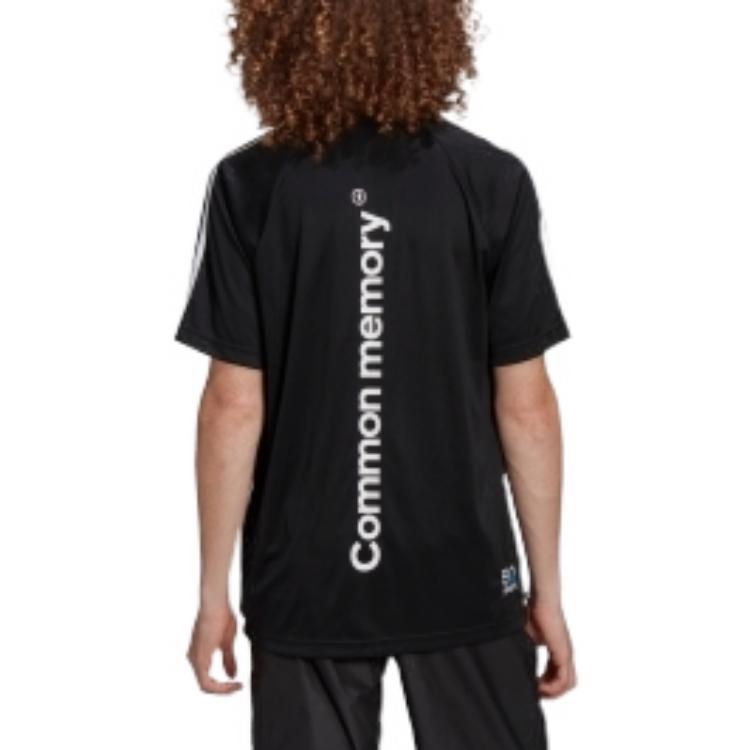 Men's adidas Stripe Logo Embroidered V Neck Pullover Short Sleeve Black T-Shirt HC7168