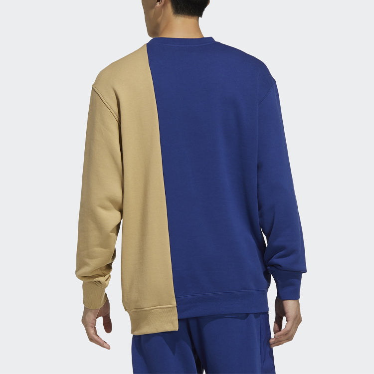 Men's adidas originals Mr Crew Logo Printing Colorblock Irregular Round Neck Pullover Autumn Blue HC0380