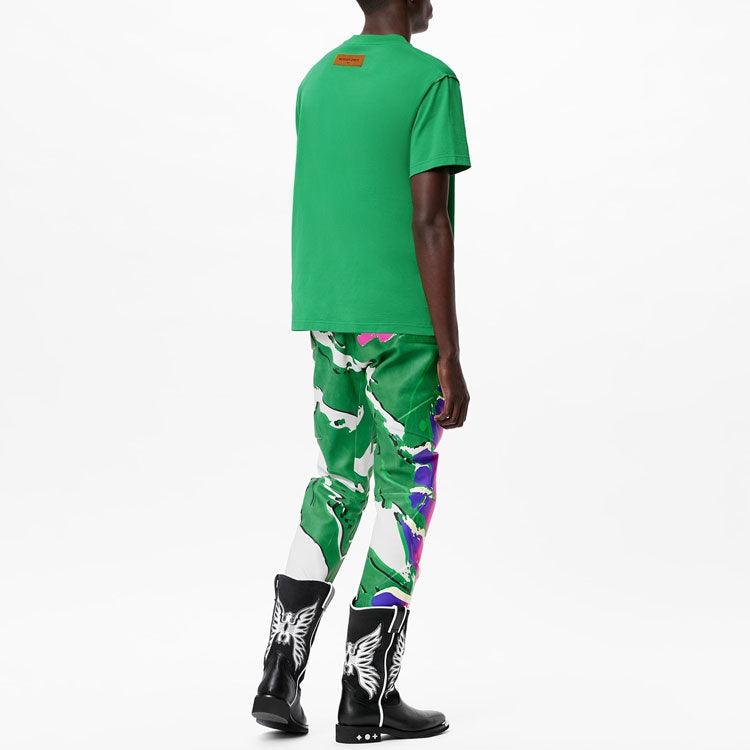 LOUIS VUITTON FW21 Logo Crew Neck Cotton Short Sleeves Street Style Men's Green 1A96WY