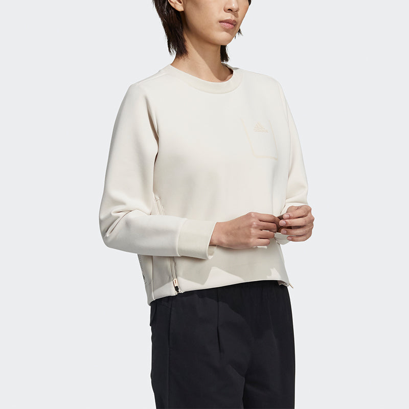 (WMNS) adidas Tech Sweat Side Zipper Athleisure Casual Sports Round Neck Pullover White Hoodie GP0728