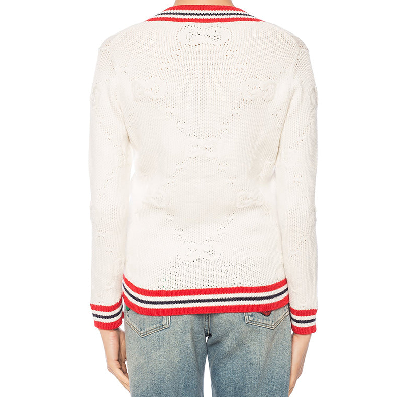 (WMNS) Gucci V Collar logo Knit Sweater Female White 579815-XKARR-9376