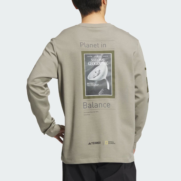 adidas x National Geographic Aeroready Graphic Long Sleeve Tee Asia Sizing 'Silver Pebble' IS9509
