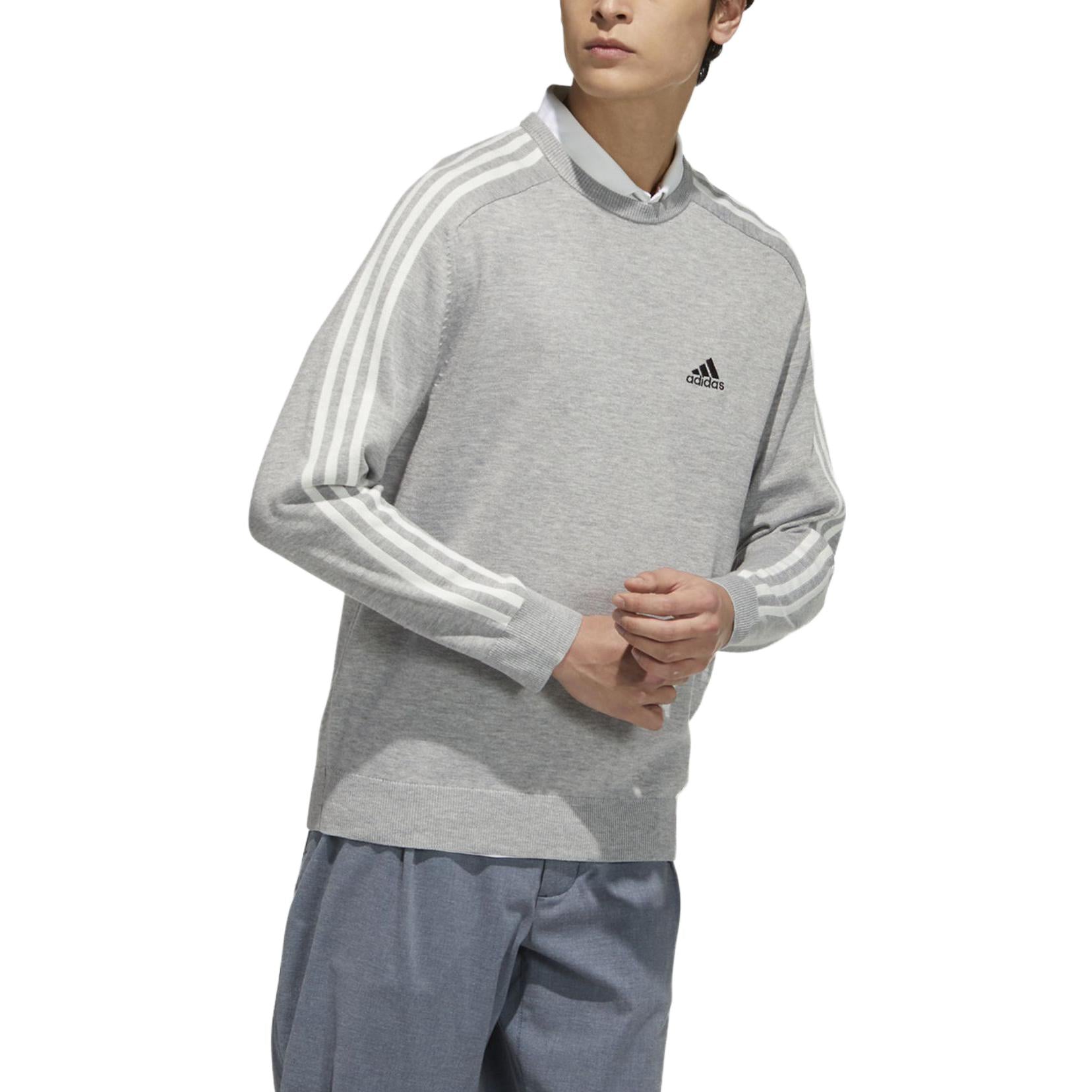 adidas 3-Stripes Long Sleeve Crew Neck Sweater 'Grey' GV1202