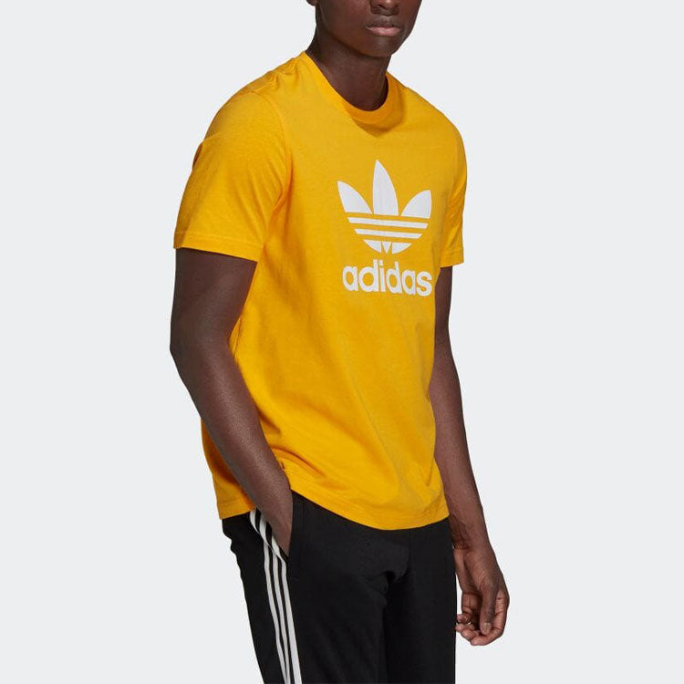 Men's adidas Large Logo Printing Casual Pullover Short Sleeve Japanese Version Yellow T-Shirt HK5229