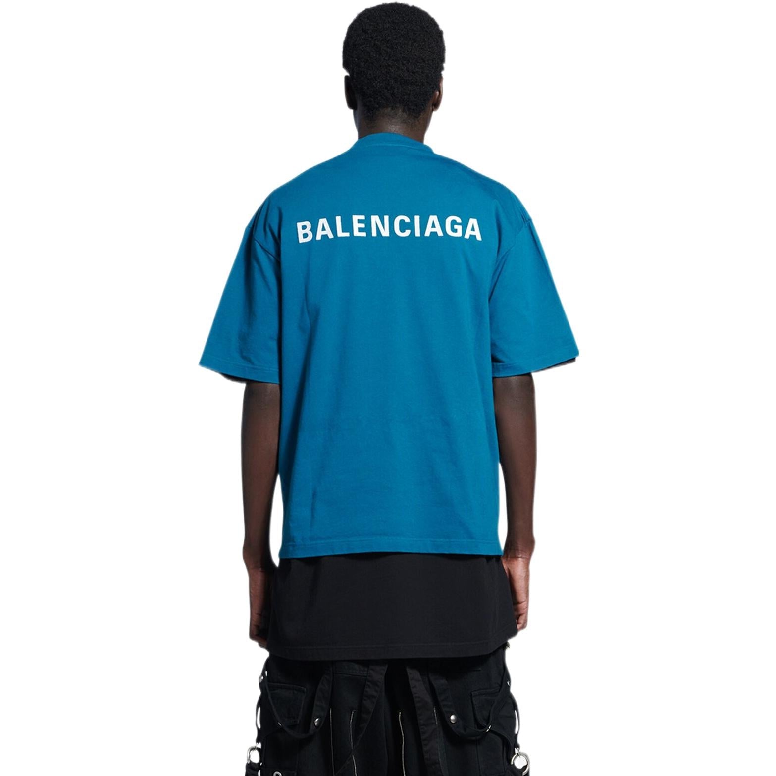 Balenciaga Logo T-Shirt Medium Fit 'Blue' 612966TLVB99567