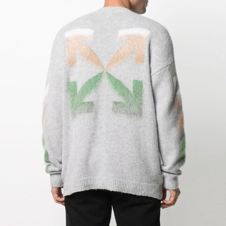 Off-White SS21 Logo Printing Stripe Knit Gray OMHA036R21KNI0017284