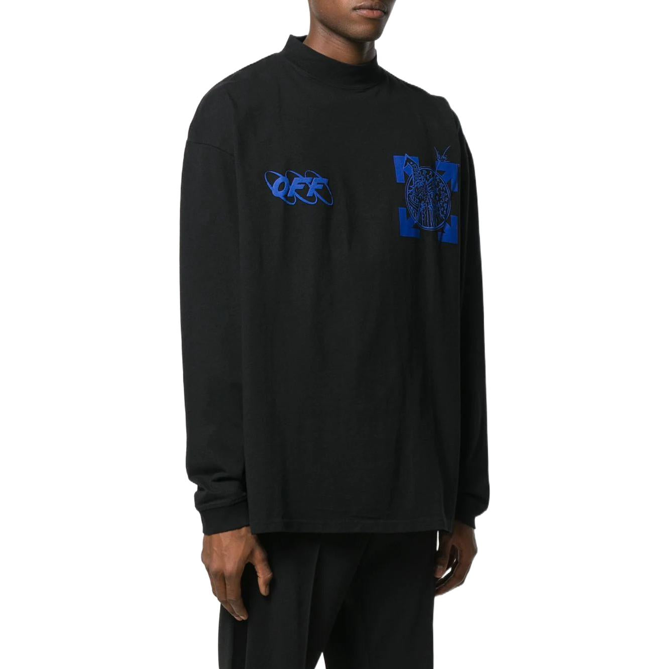 Men's Off-White SS22 Logo Arrow Printing Half Turtleneck Long Sleeves Black T-Shirt OMAB032F191850171030