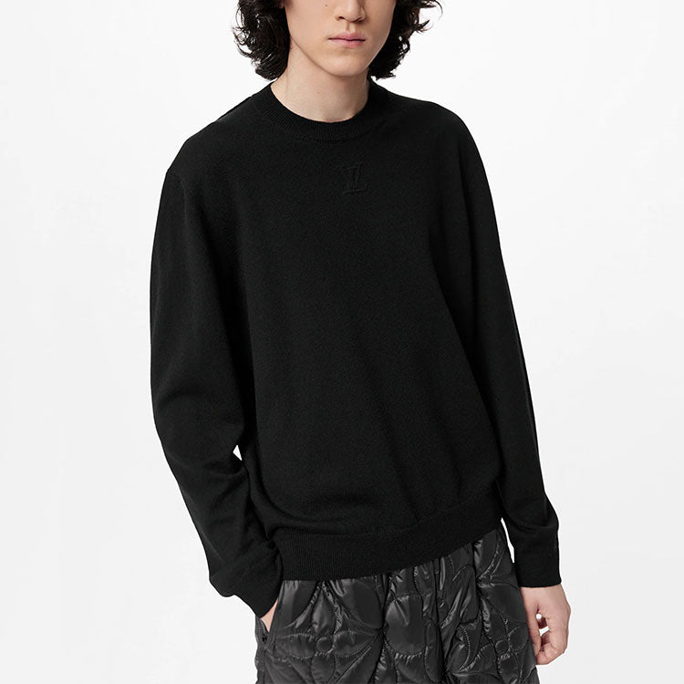 Men's LOUIS VUITTON FW21 Solid Color Logo Embossing Round Neck Long Sleeves Black 1A9FPG