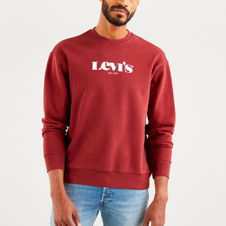 Men's Levis Pure Cotton Printing Round Neck Red Brown 38712-0023