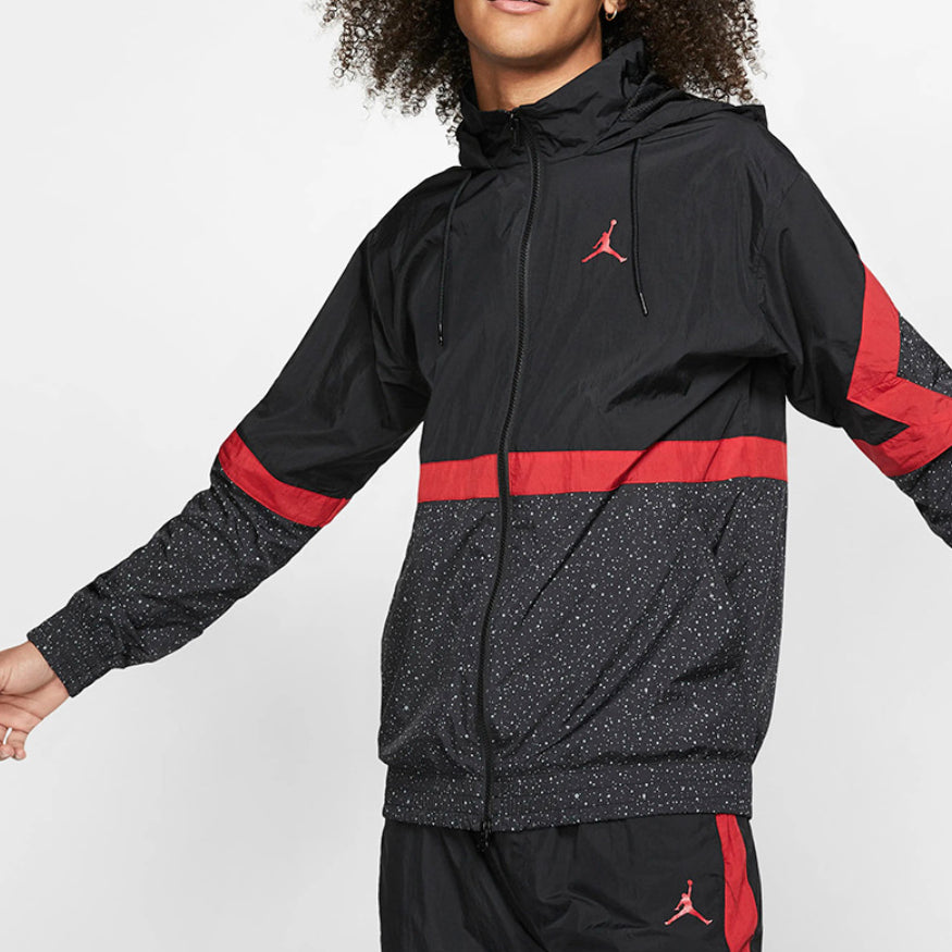 Air Jordan Diamond Cement Jacket Running Training Sports Hooded Jacket Black Red AR3243-010